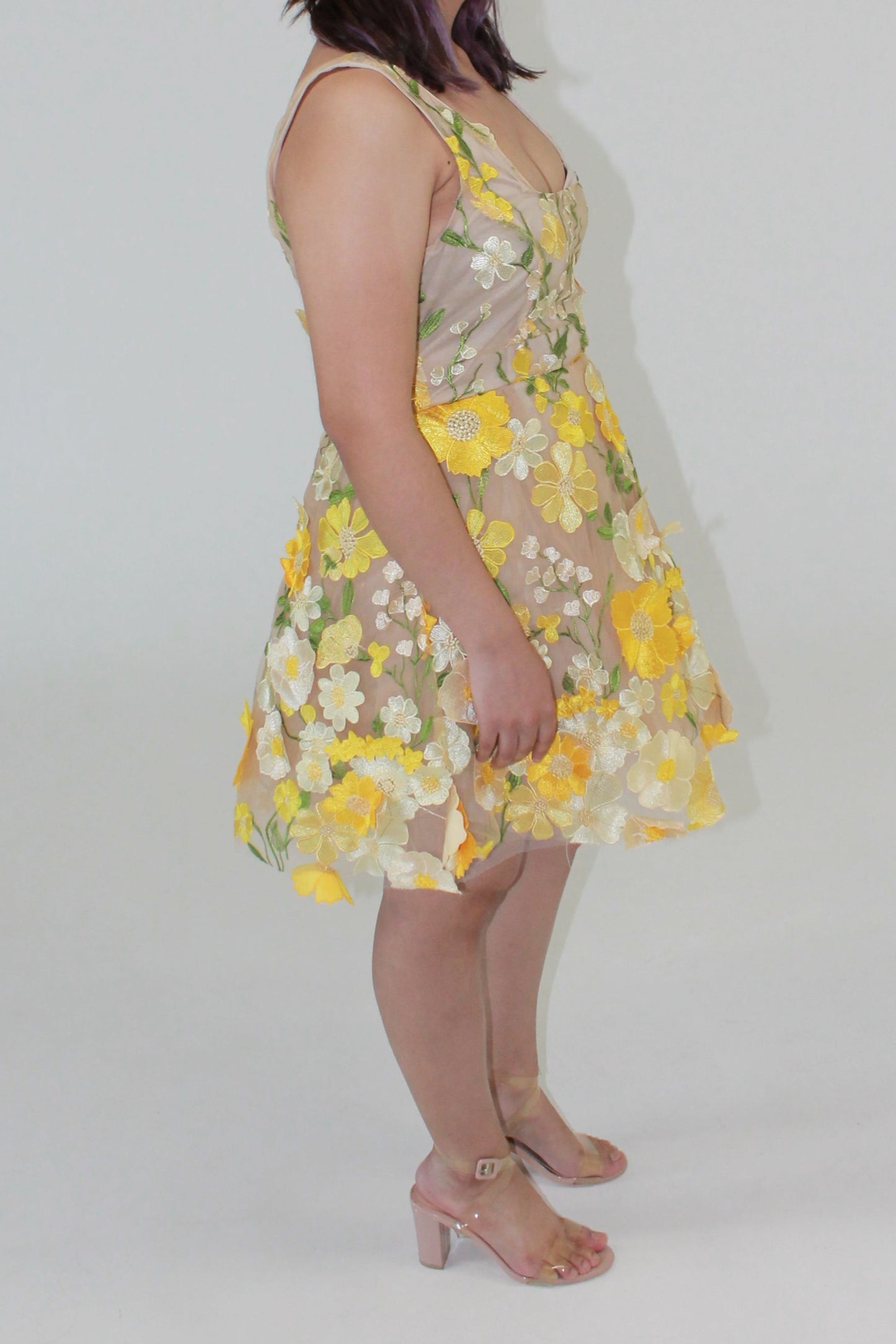 Carmen- Sleeveless 3D Floral Embroidered Mini Dress