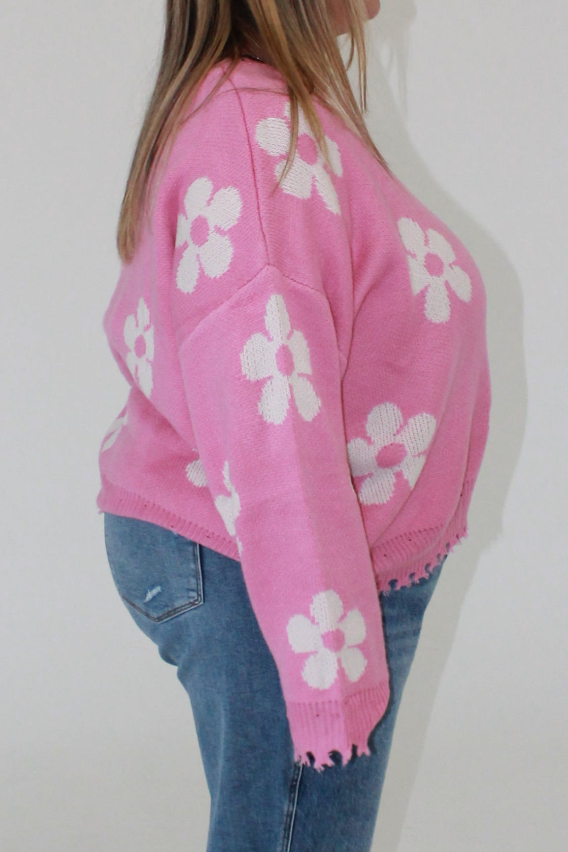 Cora- Plus Disteressed Floral Patterned Pullover Sweater