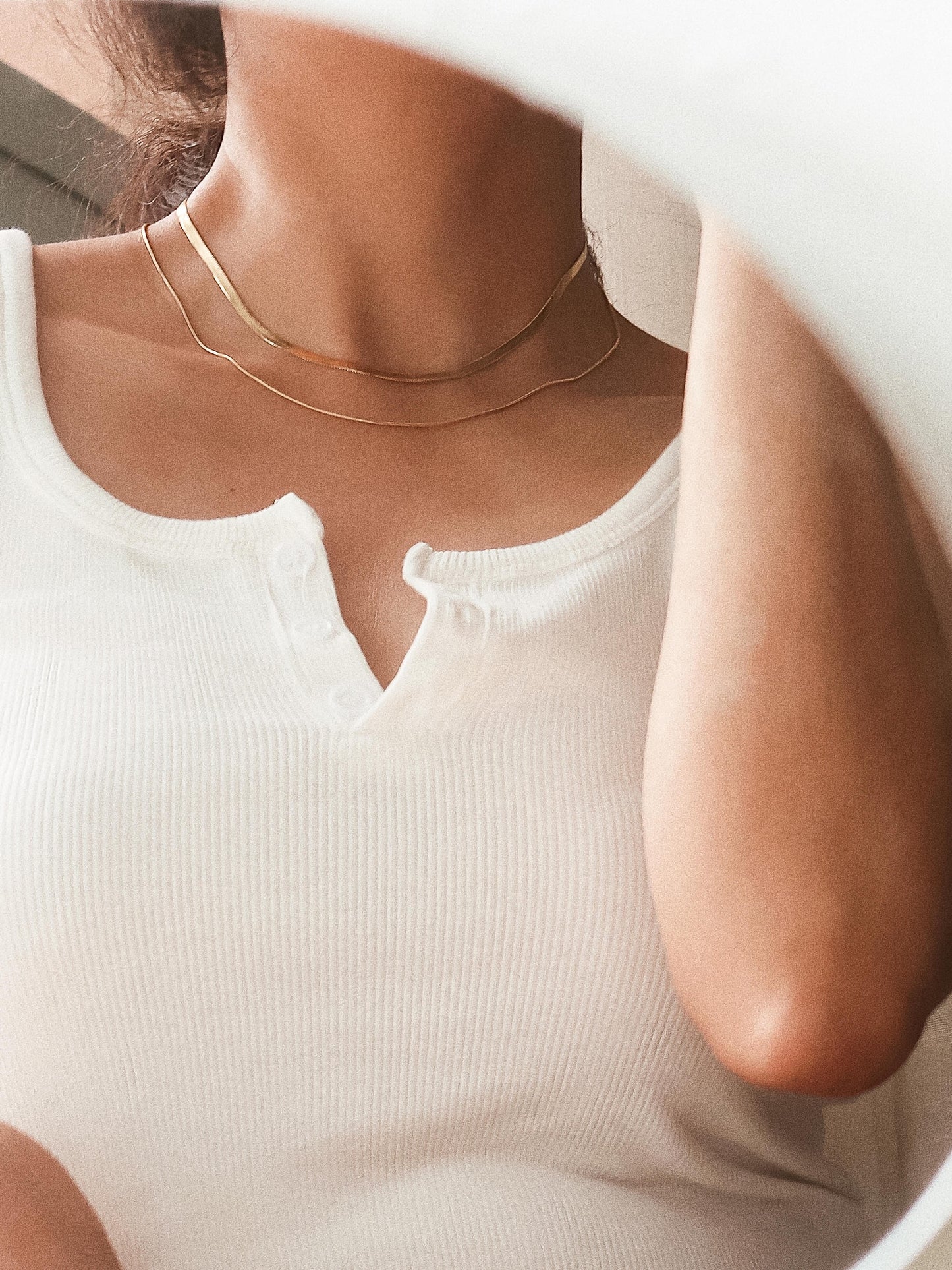 JANIE 18K Gold Non-Tarnish Layered Flat Snake Necklace