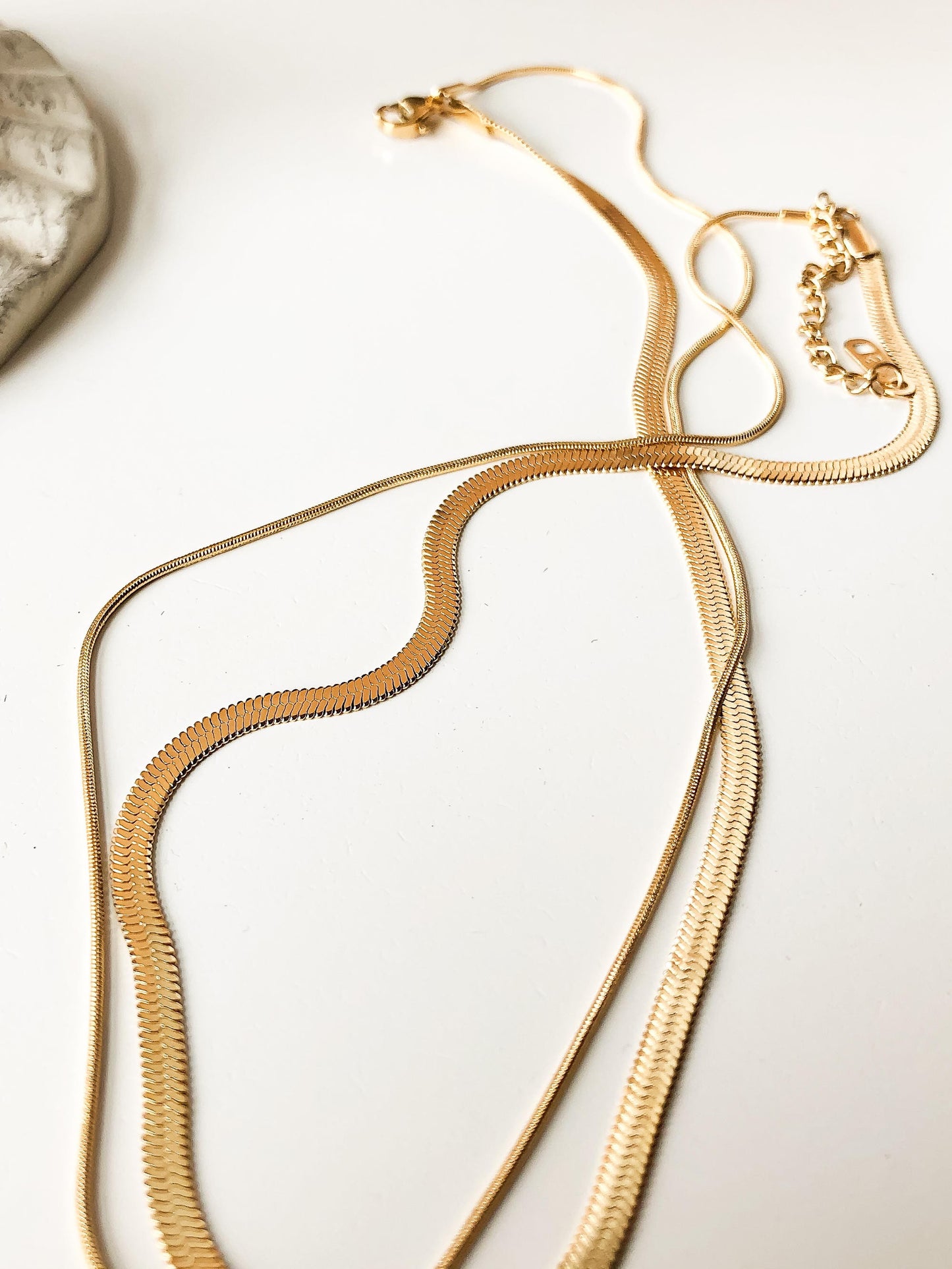 JANIE 18K Gold Non-Tarnish Layered Flat Snake Necklace