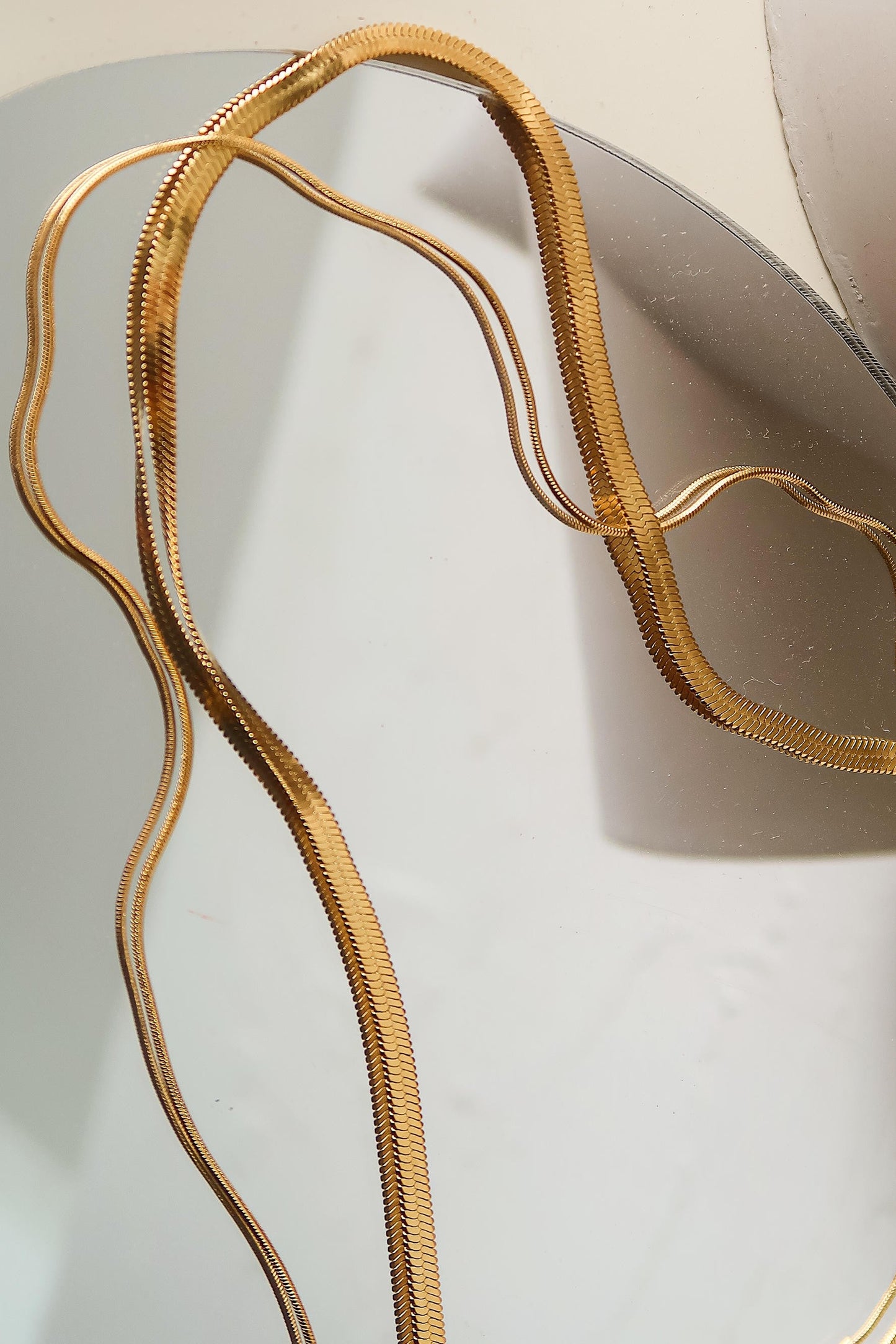 JANIE 18K Gold Non-Tarnish Layered Flat Snake Necklace