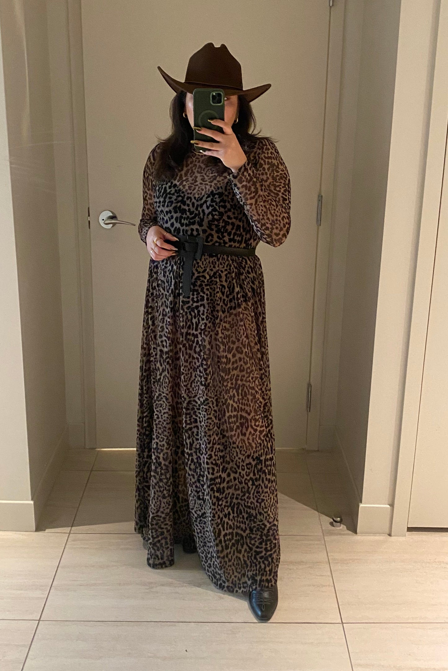 Ava Animal Print Mesh Maxi Dress