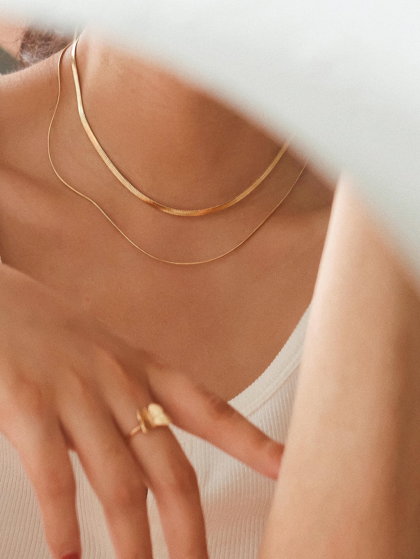 JANIE 18K Gold Non-Tarnish Layered Flat Snake Necklace